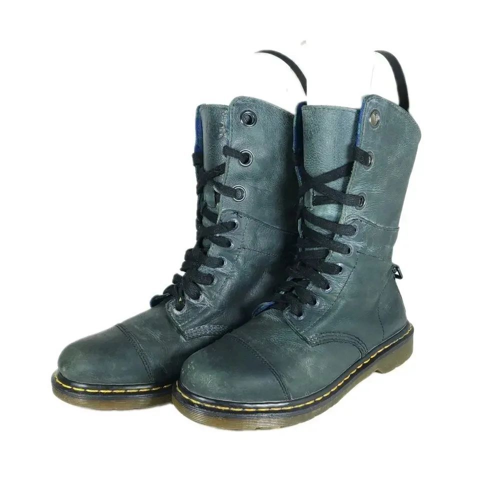 Dr. Martens Women's Triumph US10 Green Distressed Leather Fold Over Combat Boots